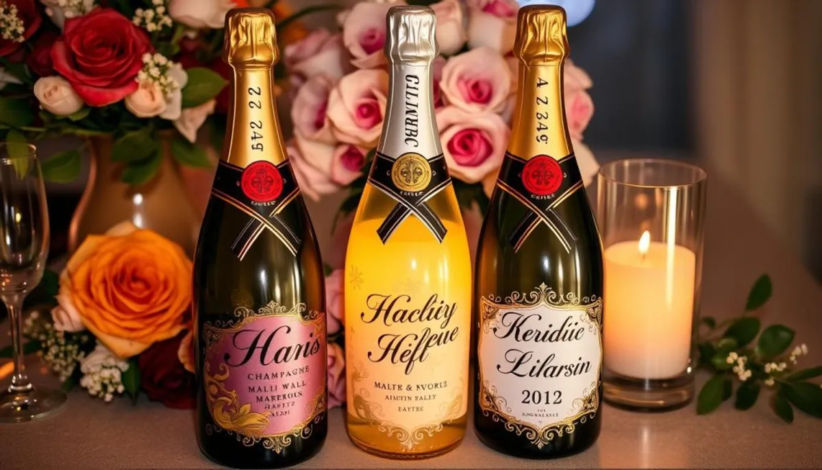 Personalized champagne bottles with names and dates Personalized champagne bottles with names and dates